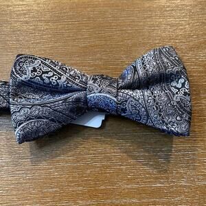 Saddlebred silk blend silver black paisley bow tie formal wedding homecoming